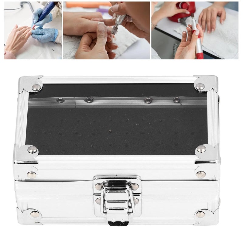 Pomya Nail Drill Bit Holder Storage Box, Multi Hole Nail Drill Bits Stand Displayer with Transparent Cover, Nail Bits Organizers Container (Silver) - Image 4